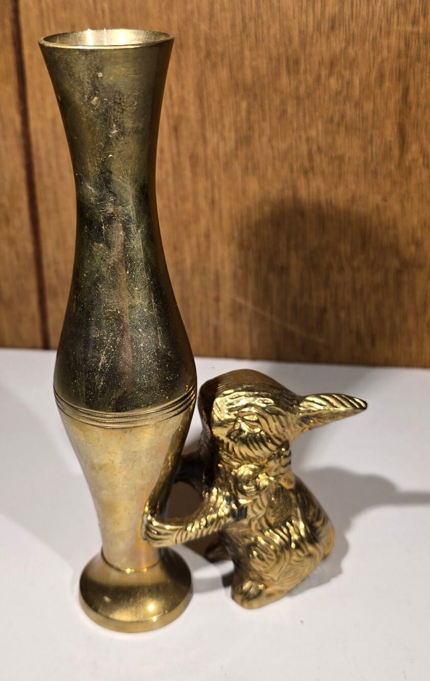 Vintage Brass Rabbit Bud Vase Bunny Figurine Holding Vase Decorative